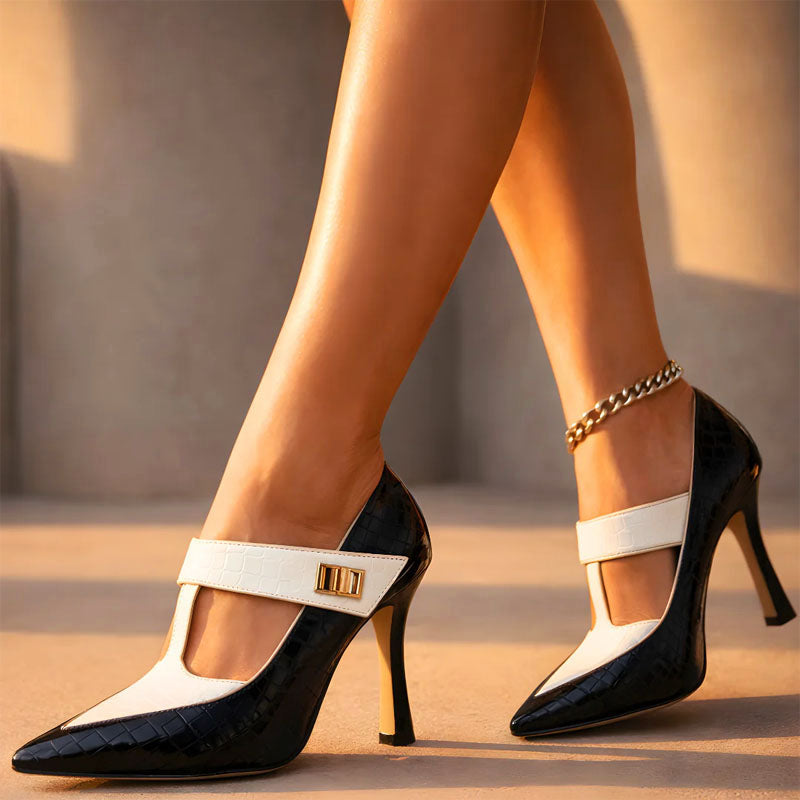 Women’s Croc-Embossed T-Strap Pumps
