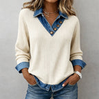 Women’s Denim-Trim Collared Sweater