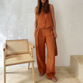 Women’s Button Vest and Wide-Leg Pants Set