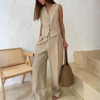 Women’s Button Vest and Wide-Leg Pants Set