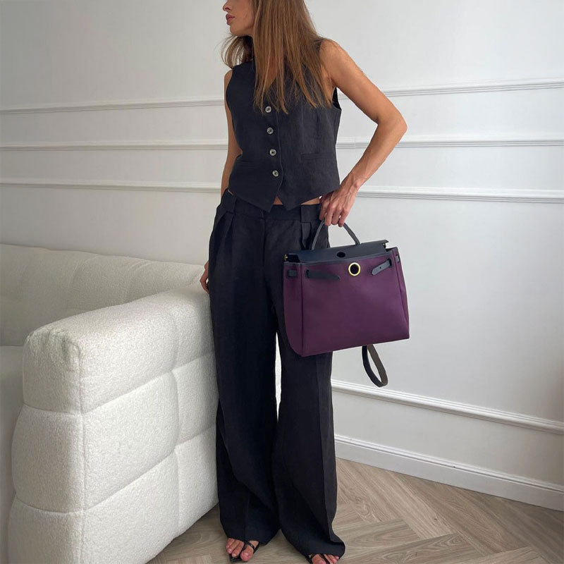 Women’s Button Vest and Wide-Leg Pants Set