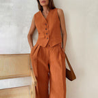 Women’s Button Vest and Wide-Leg Pants Set
