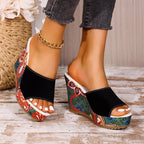 Women’s Printed Platform Wedge Slide Sandals
