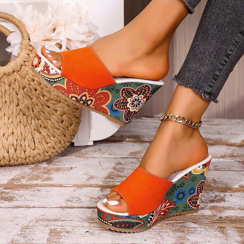 Women’s Printed Platform Wedge Slide Sandals