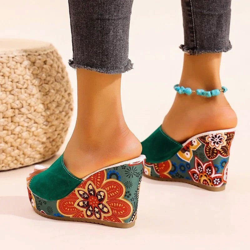 Women’s Printed Platform Wedge Slide Sandals