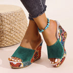 Women’s Printed Platform Wedge Slide Sandals