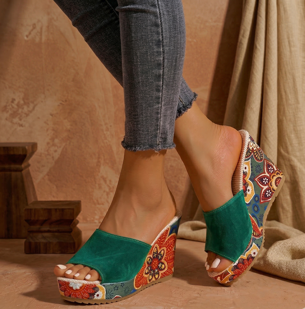 Women’s Printed Platform Wedge Slide Sandals
