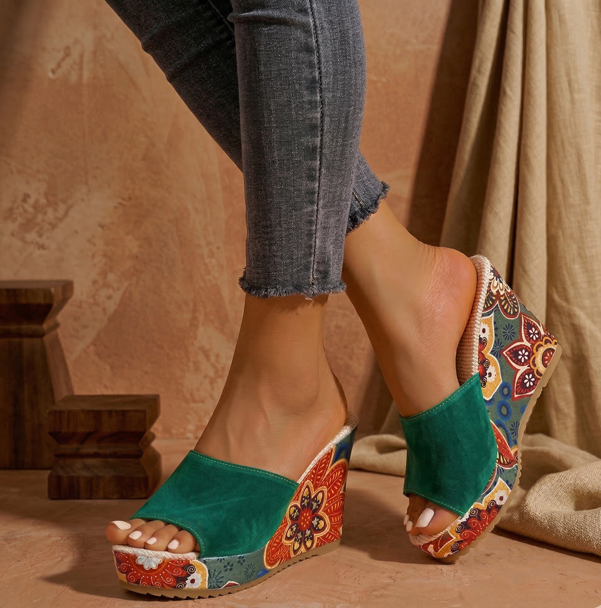 Women’s Printed Platform Wedge Slide Sandals