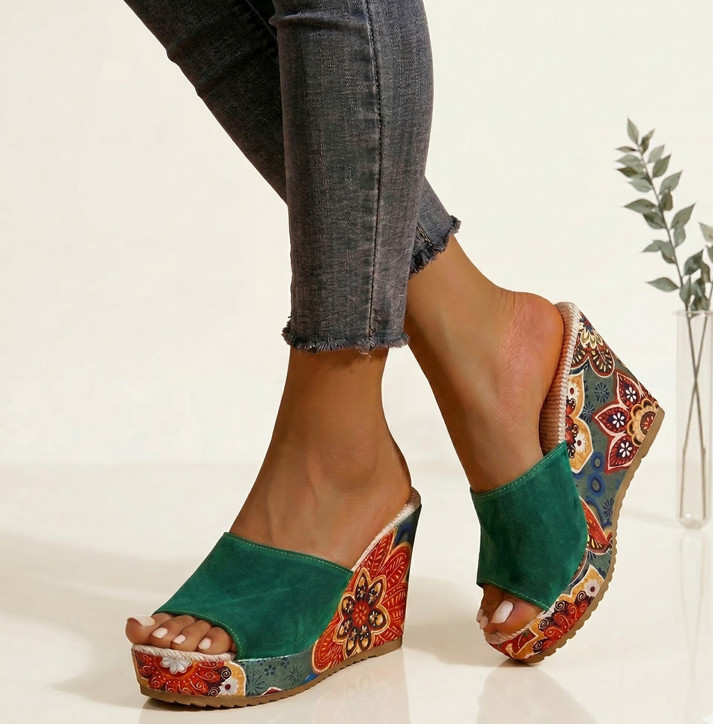 Women’s Printed Platform Wedge Slide Sandals