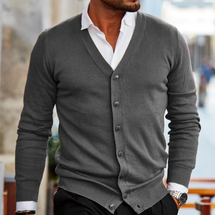Men's V-Neck Button-Front Cardigan