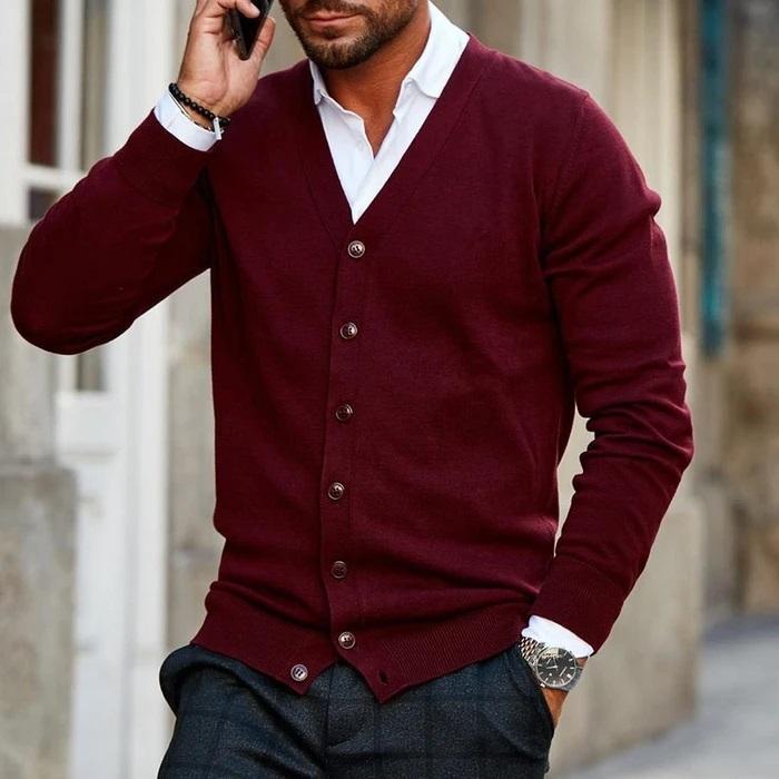 Men's V-Neck Button-Front Cardigan