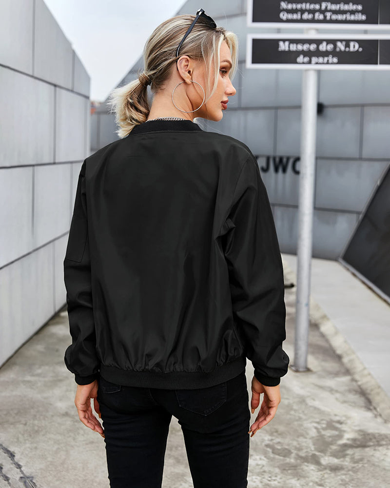 Women's Bomber Jacket with Sleeve Zip Detail
