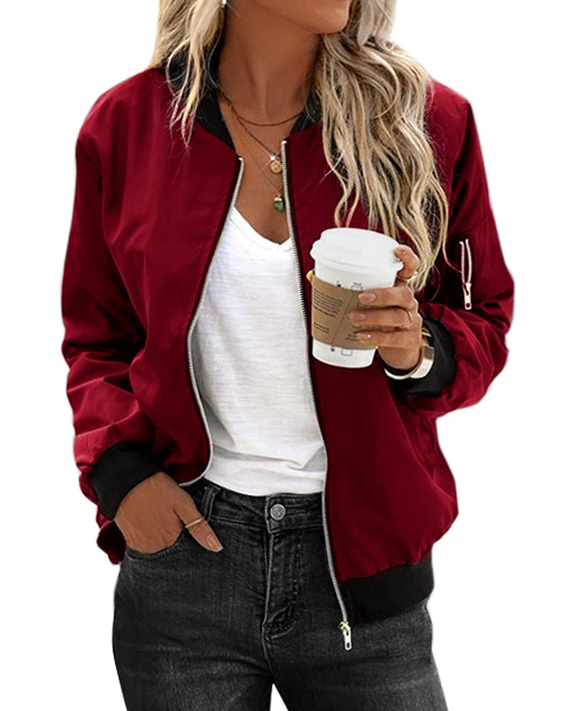 Women's Bomber Jacket with Sleeve Zip Detail