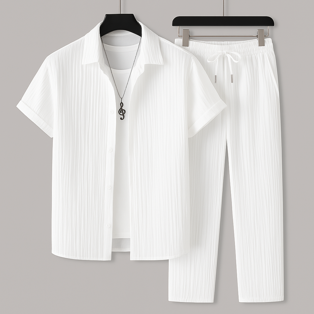 Men’s Textured Shirt and Pants Set