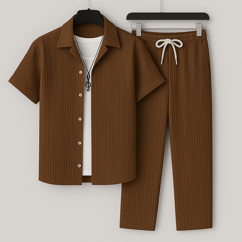 Men’s Textured Shirt and Pants Set