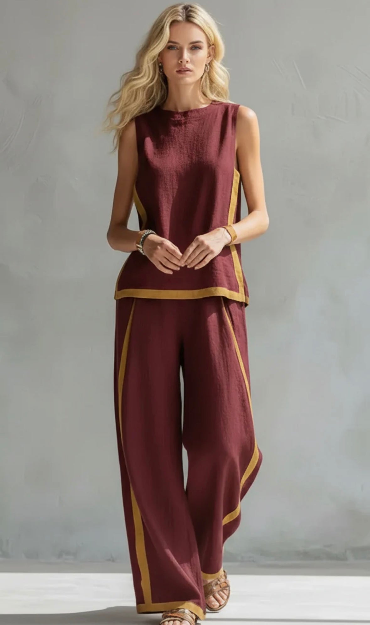 Women's Contrast Trim Pant Set