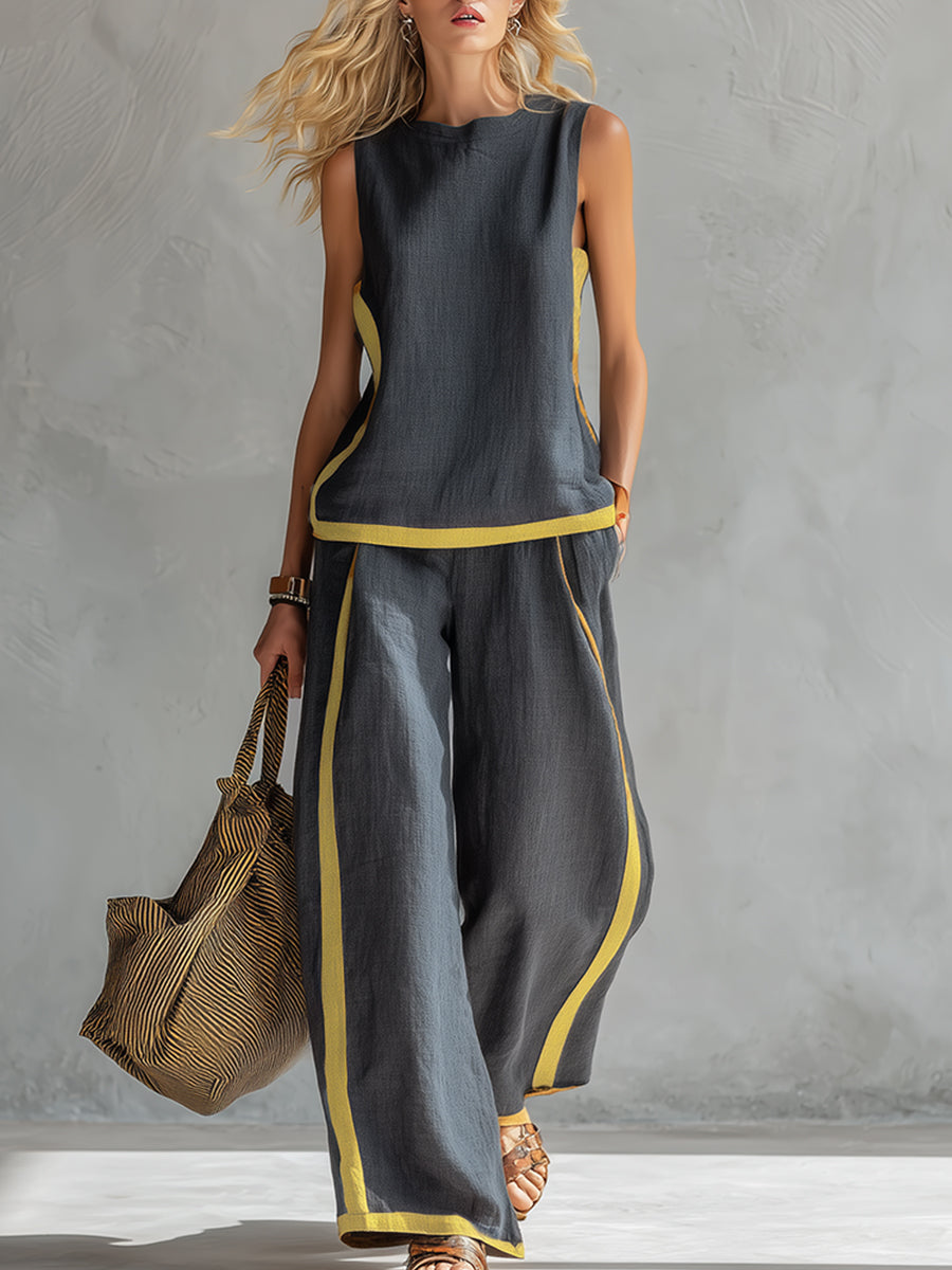 Women's Contrast Trim Pant Set