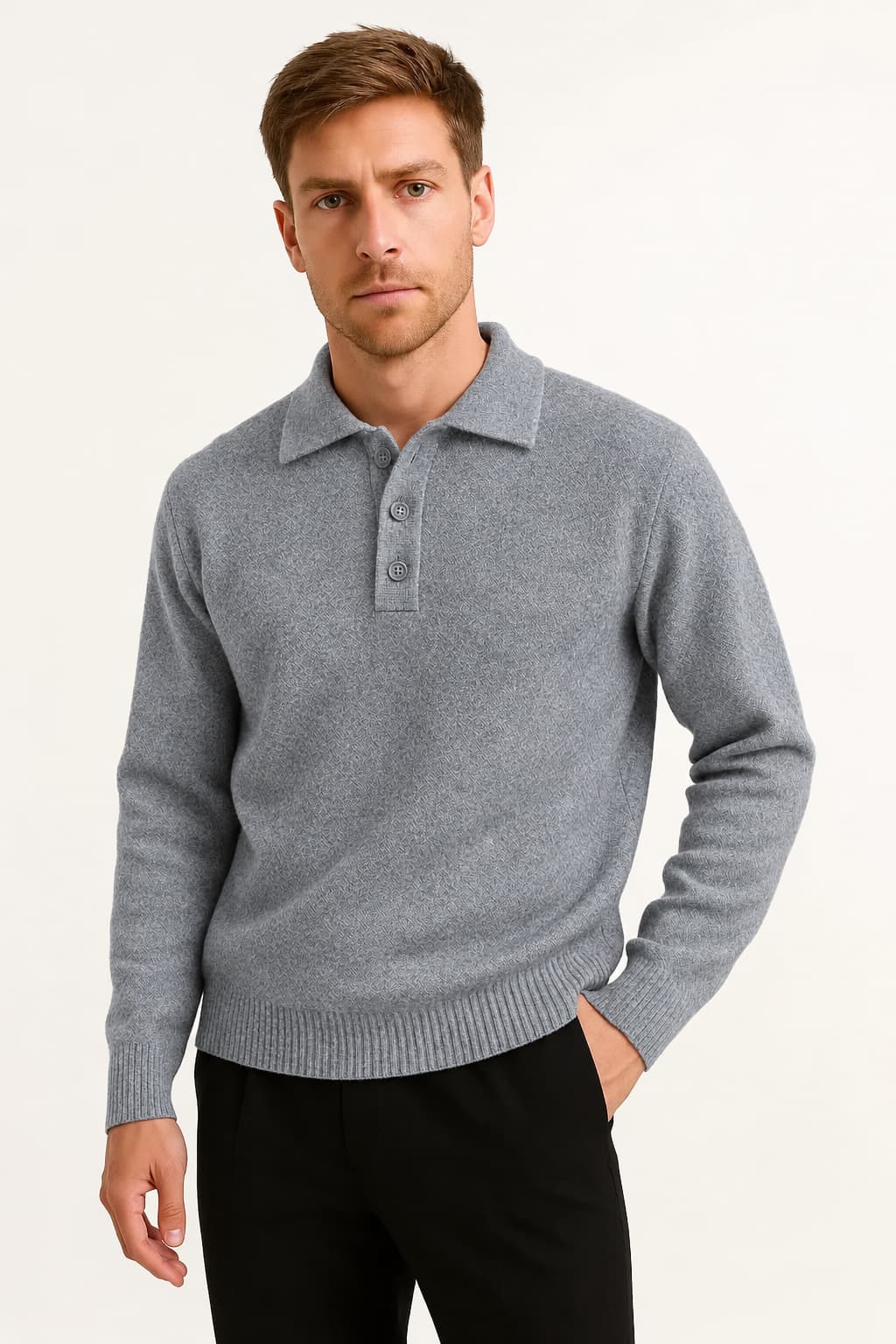Men’s Long Sleeve Knit Polo Sweater