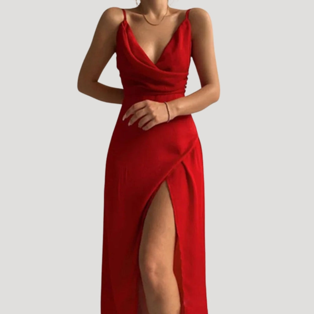Women’s Cowl Neck Slit Maxi Dress