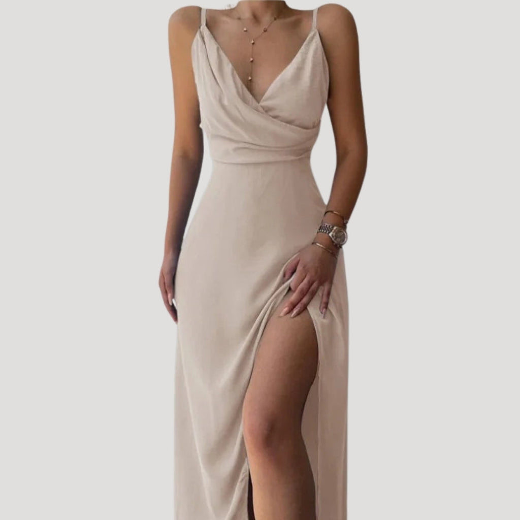 Women’s Cowl Neck Slit Maxi Dress