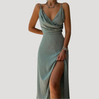 Women’s Cowl Neck Slit Maxi Dress