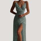 Women’s Cowl Neck Slit Maxi Dress