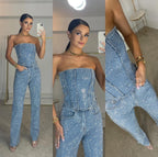 Women's Sparkle Strapless Jumpsuit