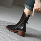 Women's Mid-Calf Zip Detail Block Heel Boots