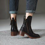 Women's Mid-Calf Zip Detail Block Heel Boots