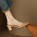 Women's Square Toe Slingback Block Heel Pumps