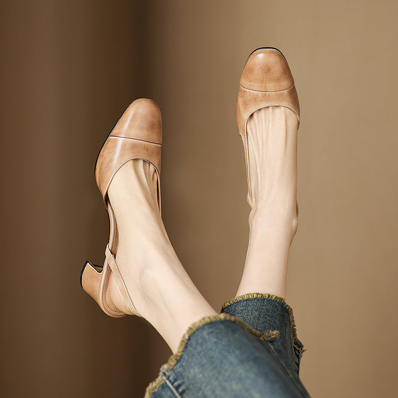 Women's Square Toe Slingback Block Heel Pumps