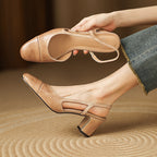 Women's Square Toe Slingback Block Heel Pumps