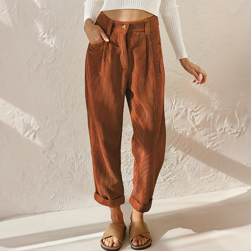Women's High Waisted Straight Leg Corduroy Pants