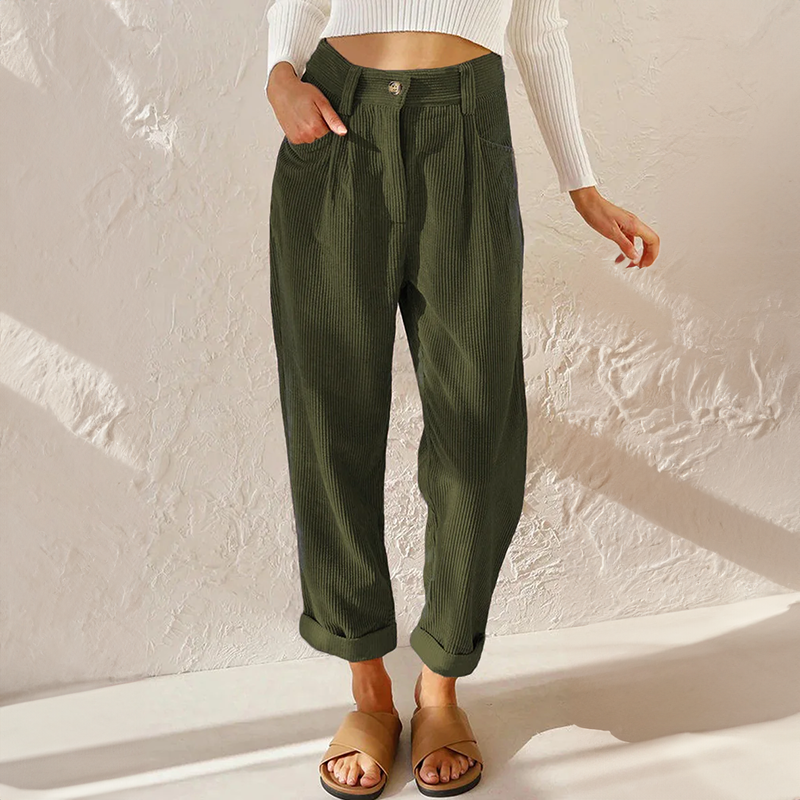 Women's High Waisted Straight Leg Corduroy Pants