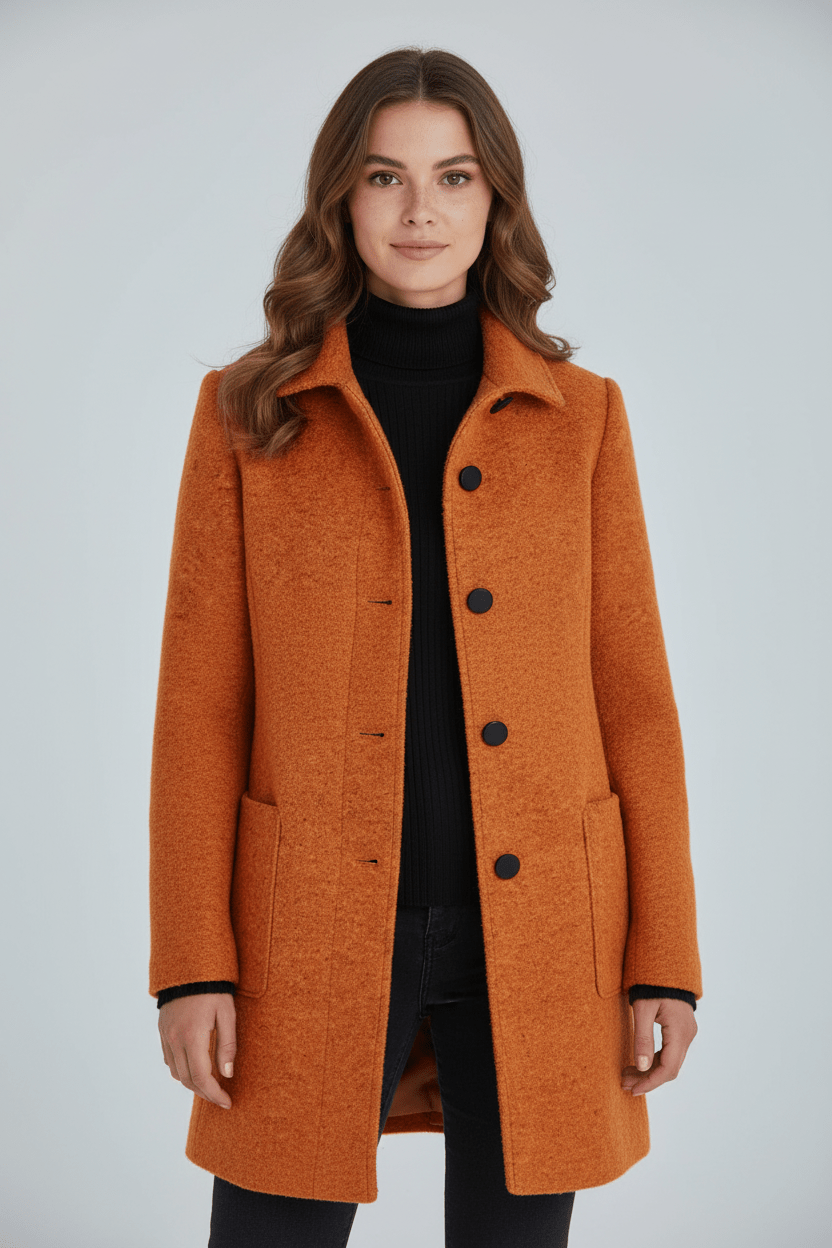 Women's Mid-Length Coat with Stand Collar
