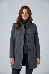 Women's Mid-Length Coat with Stand Collar