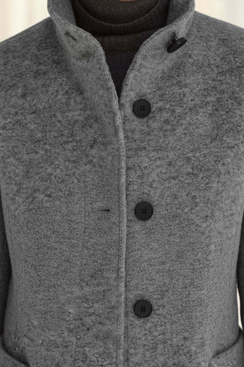 Women's Mid-Length Coat with Stand Collar