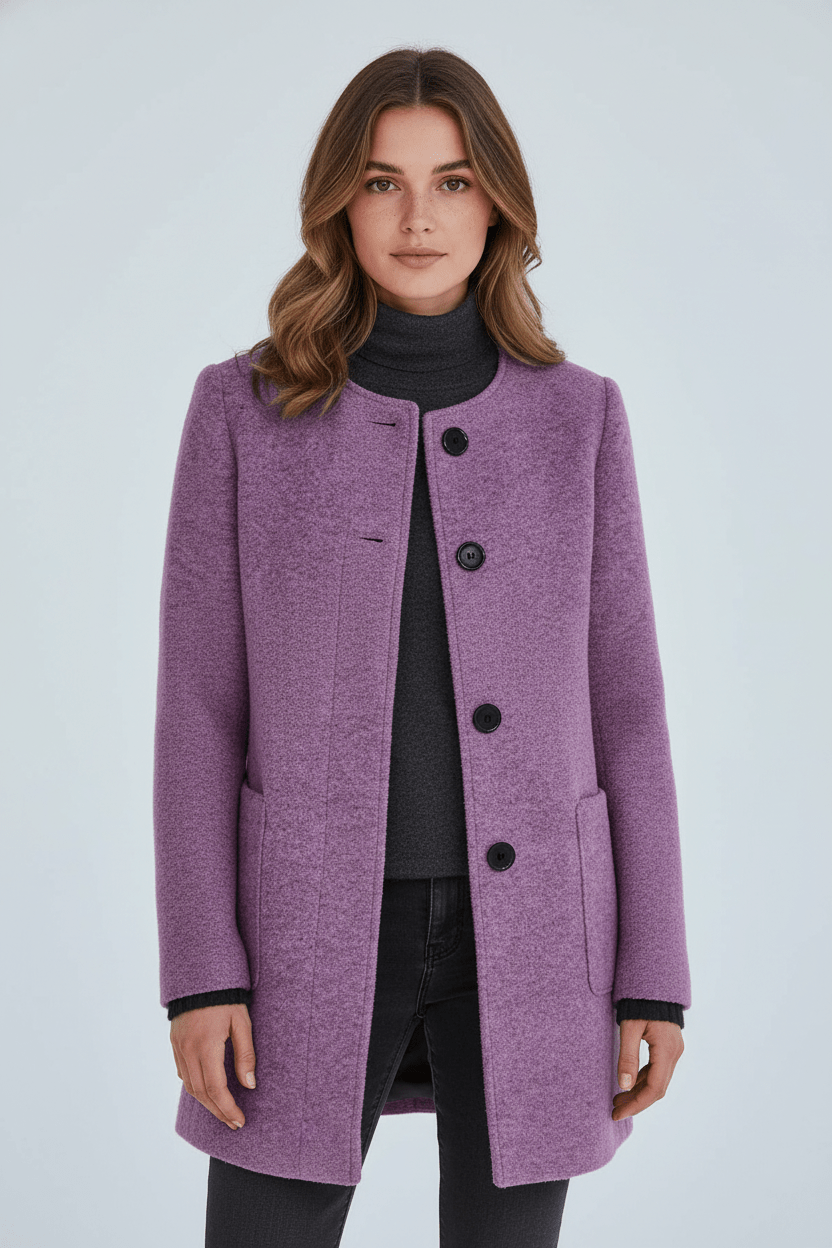 Women's Mid-Length Coat with Stand Collar