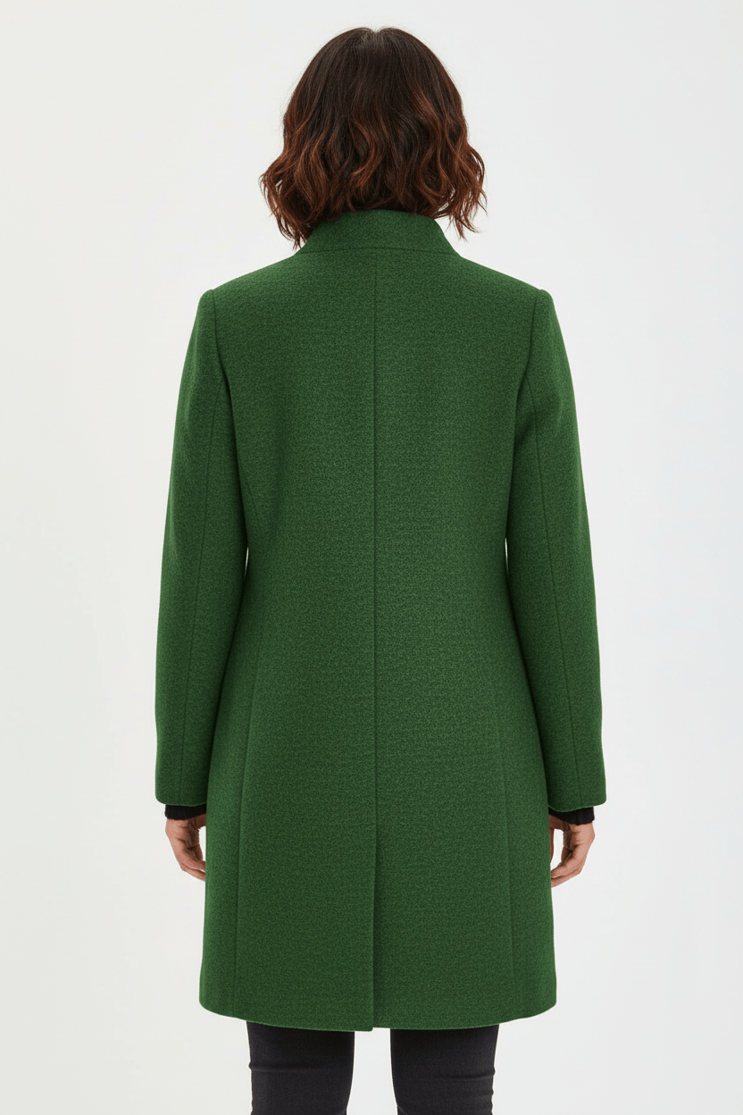 Women's Mid-Length Coat with Stand Collar