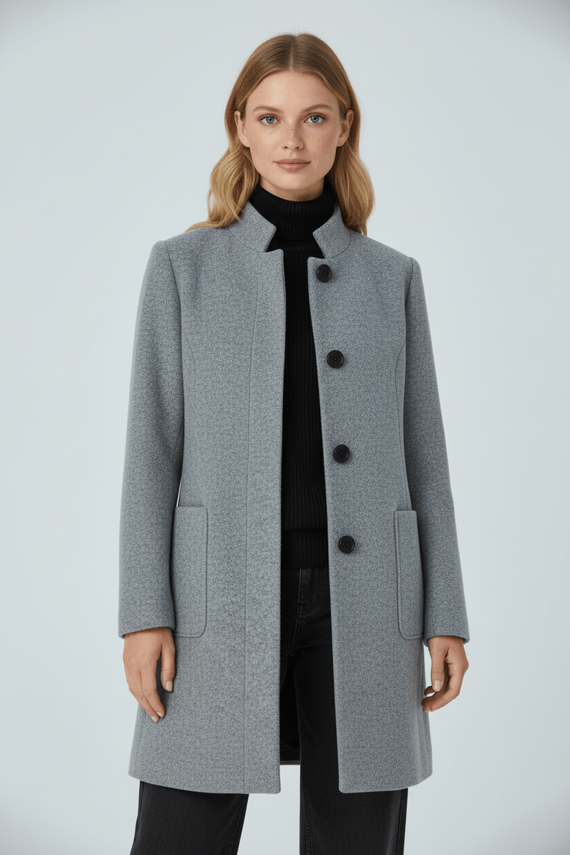 Women's Mid-Length Coat with Stand Collar