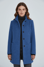Women's Mid-Length Coat with Stand Collar