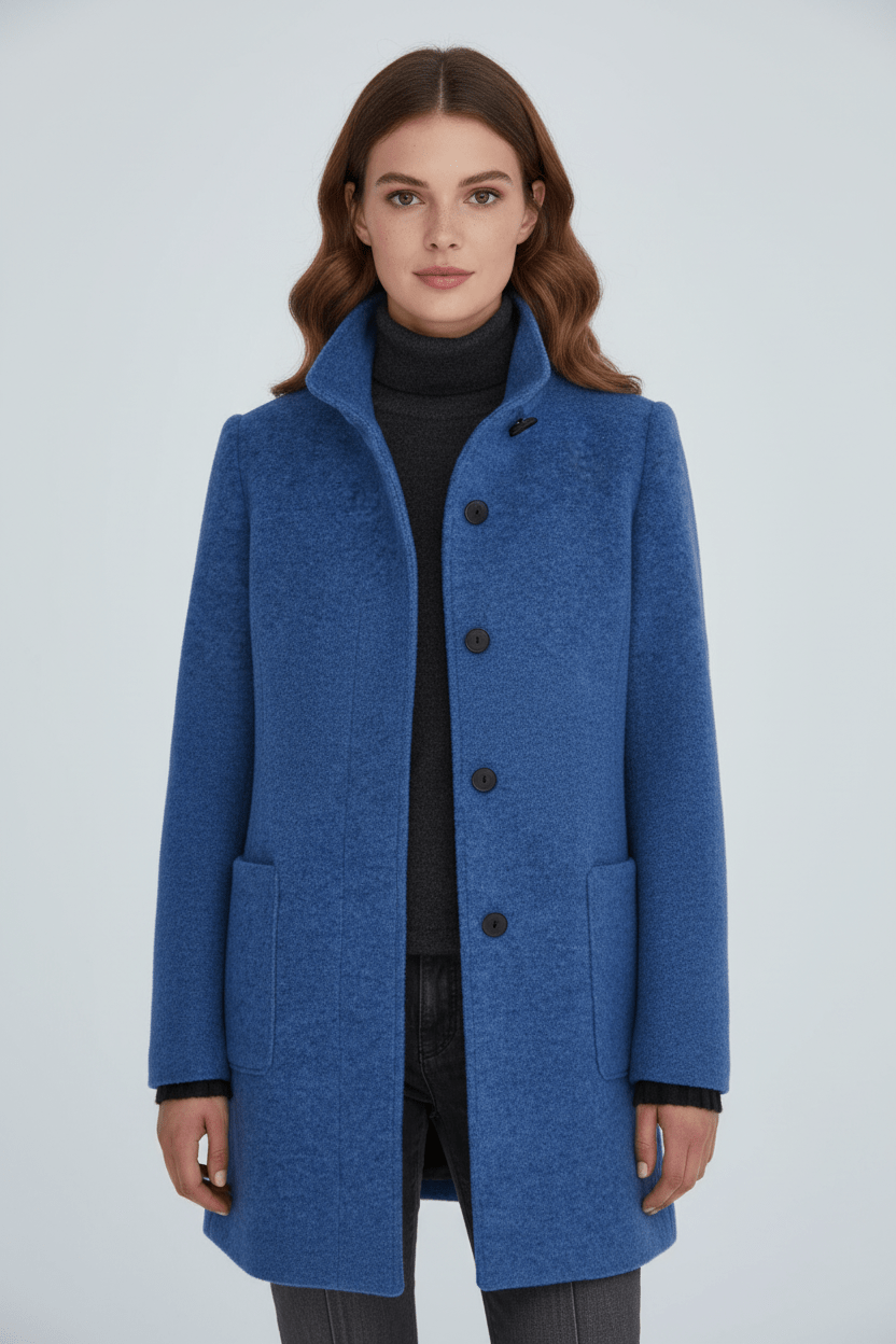 Women's Mid-Length Coat with Stand Collar