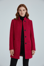 Women's Mid-Length Coat with Stand Collar