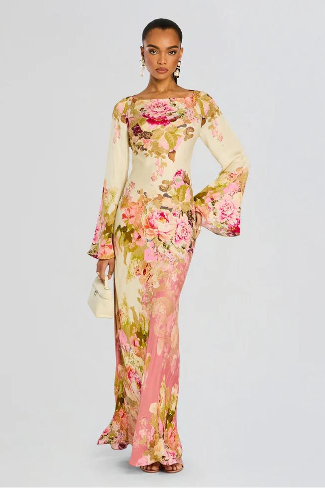 Women's Floral Long Sleeve Maxi Dress