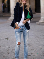 Women’s Single-Button Velvet-Look Blazer