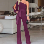 Women's One Shoulder Belted Jumpsuit