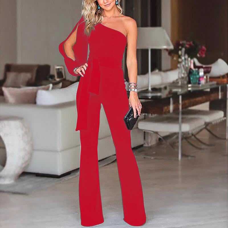 Women's One Shoulder Belted Jumpsuit
