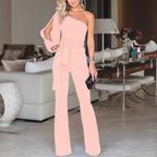 Women's One Shoulder Belted Jumpsuit
