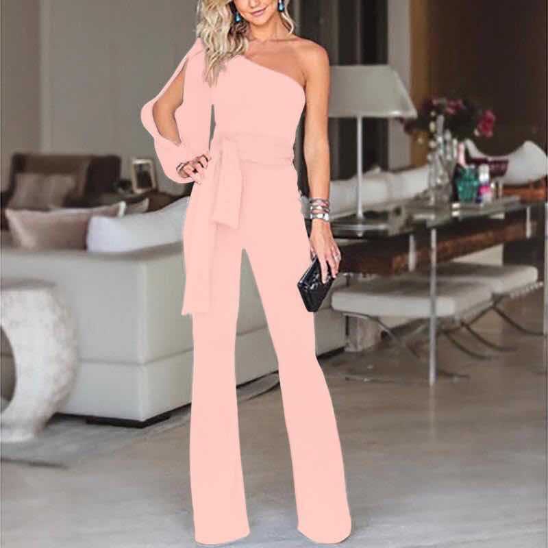 Women's One Shoulder Belted Jumpsuit