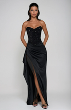 Women's Strapless Embellished Satin Evening Maxi Dress